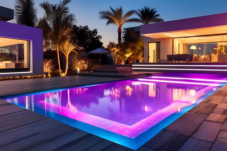ایده هایی برای نورپردازی رنگی استخر